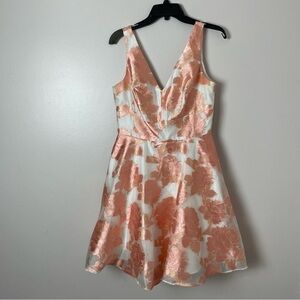 Nicole Miller Formal Midi Dress – Rosé Design, Size 6, Peach/Cream/Gold